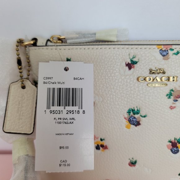 COACH Small Wristlet in Floral Print Pebbled Leather– Chalk Multi⭐ - Picture 15 of 16